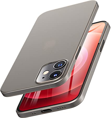 TOZO for iPhone 12 Mini Case 5.4 inch, Ultra Thin Hard Cover [0.35mm] World's Thinnest Protect Bumper Slim Fit Shell [Semi-Transparent] Lightweight with [Matte Finish Black]