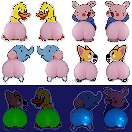 8 Pieces of 3D Fluorescent Cartoon Decorative Mute Stickers Cute Silicone Butt-Style Car Rearview Mirror Door Frame Anti-Collision Stickers Decompression Luminous