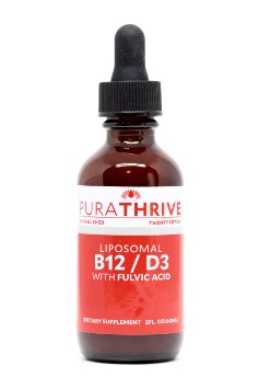 PuraTHRIVE Liquid Vitamin B12 (1000 mcg) & Vitamin D3 (5000 ui) . Premium Liposomal Delivery for up to 20x Absorption. Best Energy and Mood Boost, Maximum Protection for your Body.