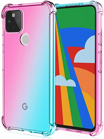 NXET Case for Google Pixel 5, Gradient Colorful Anti-Shock | Anti-Scratch | Military Grade Protection Back TPU Cover Compatible with Google Pixel 5 Case (2020) (Pink/Green)