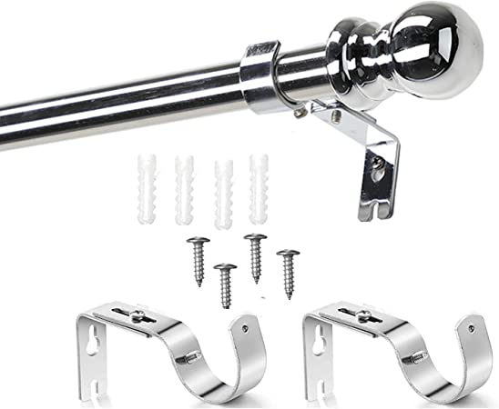 Harrms Silver Curtain Rod,1'' Single Curtain Rod Set with Brackets-Adjustable Standard Decorative Window Curtain Rod with Round Finials for Kitchen Bedroom Window，30 to 43 inches