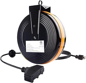 [ETL Listed] Cable Matters 35 ft 3-Outlet Retractable Extension Cord Reel (SJTW 16 AWG, 10A / 1250W) with Mounting Point in Black