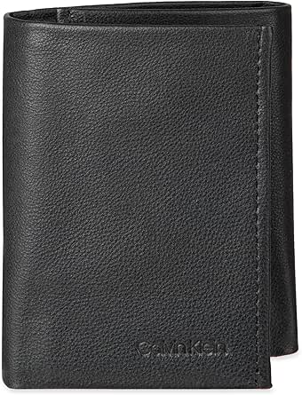 Calvin Klein Men's RFID Slim Leather Trifold Wallet, Black, One Size