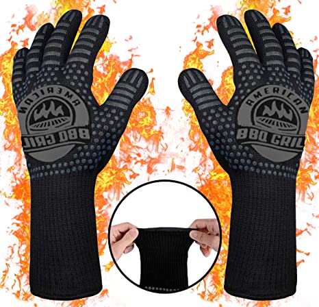 American BBQ Grill Premium Barbecue Gloves - Extreme Heat Resistant Grilling Gloves - Barbecue Accessories for Men - Silicone Oven Mitts for Cooking & Smoker - Fire Grill Armor Set - 10 Year Warranty