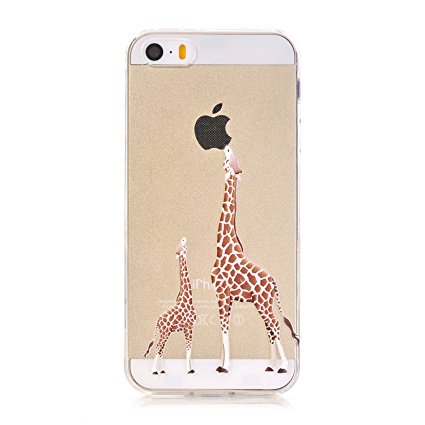 iPhone SE Case,iPhone 5/5S Case, LUOLNH [New Creative Design] Flexible Soft TPU Silicone Gel Soft Clear Phone Case Cover for iPhone SE 5 5S,( 2 Giraffe)