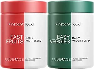 Instantfood Easy Veggies   Fast Fruits Vitamins Bundle, 30  Daily Vegetables & Fruits, Whole Food Greens & Fruits Multivitamin Capsules, Fibers, Vegan Superfood Minerals Supplement, Non-GMO, 180 ct