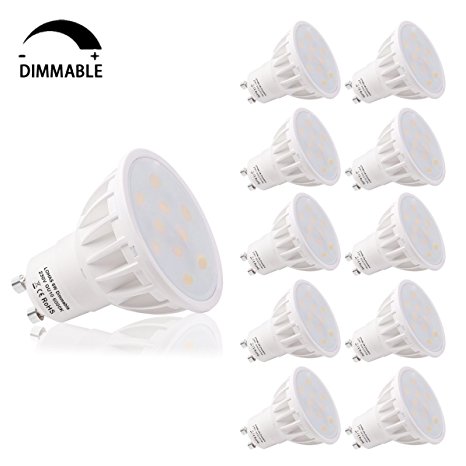 LOHAS® Dimmable GU10 6Watt LED Beautiful 6000K Day White Colour 50Watt Replacement For Halogen Bulb With New Chip Technology With 1 Year Warranty,Pack of 10 Units
