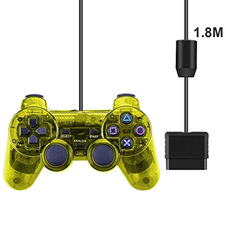 PS2 Wired Controller, Double Shock Dual Vibration Twin Shock Gamepad for Sony Playstation 2, Yellow