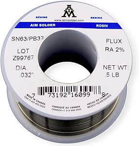 AIM Solder 63-37 Tin Lead Rosin Core Solder Wire for Electrical Soldering 0.032inch, 0.5lb (0.8mm / 227g)