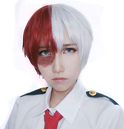 Anogol Hair Cap Short Red Cosplay Wig Silver White Ombre Wigs Synthetic Hair Fancy Dress