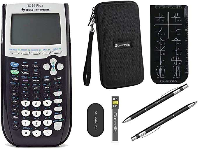 Texas Instruments TI-84 Plus Graphing Calculator   Guerrilla Zipper Case   Essential Graphing Calculator Accessory Kit (Black)