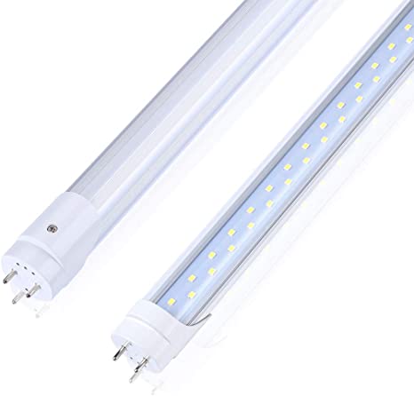 T8 4FT LED Light Tube, 48" Dual-Row LED Fluorescent Bulbs，28W 5000K Daylight white,Clear Cover, G13 Base Two Pins (replace 65w), Bypass Ballast,Dual-End Powered,Pack of 100