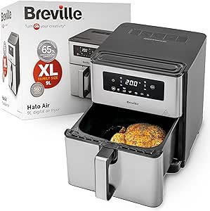 Breville Halo Air Fryer | 9L Digital Air Fryer Oven | 1700W Power for Fast Results | 50% More Energy Efficient|Large Size: 65% More Cooking Space | Fry, Bake, Roast & Grill | [VDF131], Black/Silver