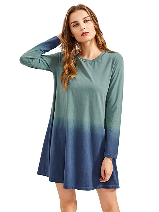 ROMWE Women's Tunic Swing T-Shirt Dress Short Sleeve Tie Dye Ombre Dress