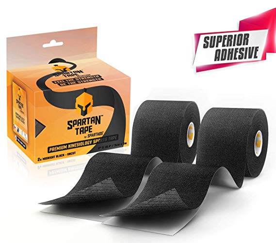 Spartan Tape Kinesiology Tape - Incredible Support for Athletic Sports and Recovery - Free Kinesiology Taping Guide! - Uncut 2 inch x 16.4 feet Roll