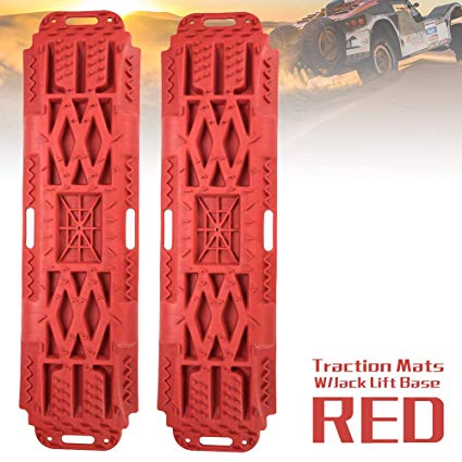 LITEWAY Recovery Traction Tracks with Jack Lift Base- 2 Pcs Traction Mat for Sand Mud Snow Track Tire Ladder 4X4 - Traction Boards.