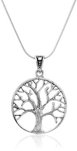 925 Sterling Silver Beautiful Vintage Style Tree of life Pendant on Alloy Necklace Chain, 18 inches