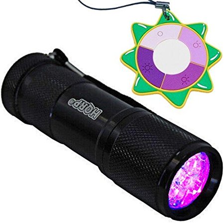 HQRP Professional 9 LED 365 nM Wavelength UV Ultraviolet Blacklight Flashlight plus HQRP Sun Meter