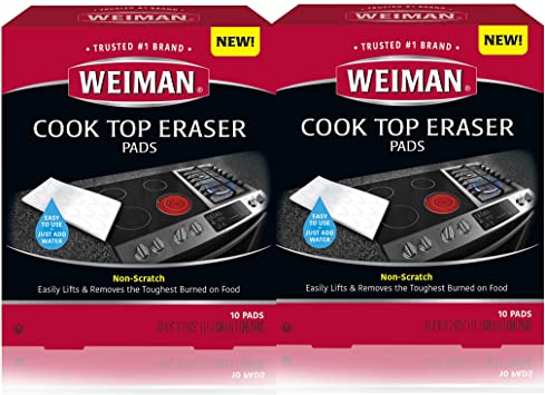 Weiman Cooktop Eraser Pads - 2 Pack - Non-Scratch - Lifts, Wipes, and Removes the Toughest Burned on Food - 20 Pads