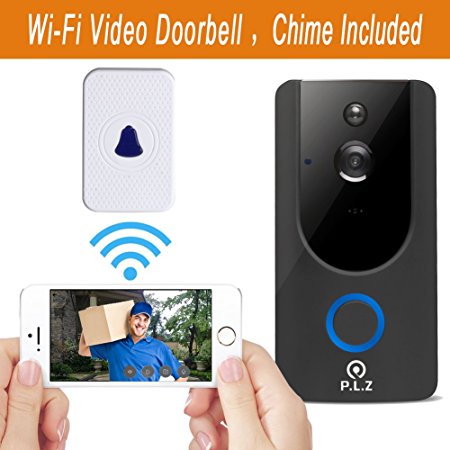 WiFi Wireless Video Doorbell Smart Door Bell 720P HD WiFi Security Camera with 8G Memory Storage and Chime, Two-Way Talk and Real-Time Video, Voice Wave Connection, Wide Dynamic Range, Night Vision