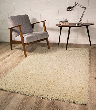 Thick Modern Small Medium Soft Anti Shed Luxury Vibrant Shaggy Rugs - 12 Colours & 5 Sizes Available (Ivory Cream 110x160cm)