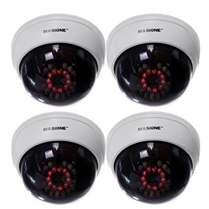 Masione 4 Pack Indoor CCTV Fake Dummy Dome Security Camera with IR LEDs