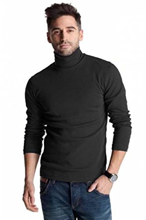 MENS BLACK HEAVY COTTON 300gsm WINTER ROLL RIBBED NECK POLO TOP
