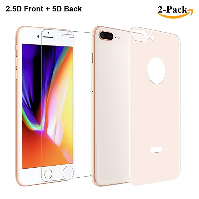 GAHOGA iPhone 7 Plus/8 Plus Back and Front Screen Protector 2.5D Ultra Clear Glass Front and 5D Back Glass Rose Gold [Bubble Free][Easy Install] for iPhone 8 Plus/7 Plus