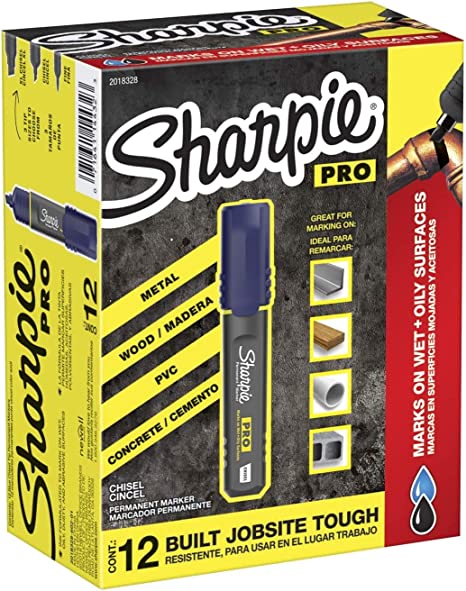 Sharpie Pro Permanent Marker, Medium, Chisel Tip, Blue, 12-Count Marker (2018328)