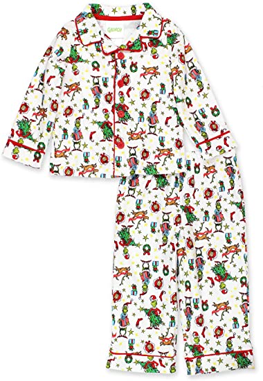 Dr. Seuss The Grinch Toddler Boys Christmas Holiday Flannel Coat Style Pajamas