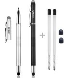 MeKo 2Pcs 3 in 1 Series Stylus pen  MICRO FIBER TIPreplaceable  RUBBER TIPreplaceable  FINE BALL PENrefillable  for ALL Capacitive Touch Screen Smartphones Tablets PC - Extras 2 rubber tips 2 Refill ink - SilverampBlack