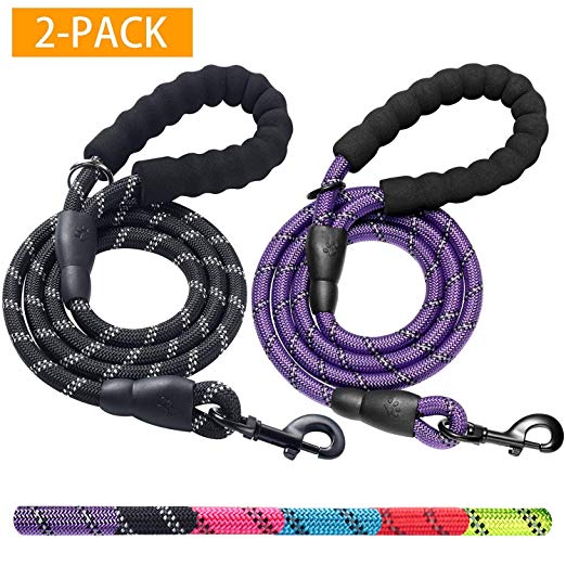 ladoogo 2 Pack 5 FT Heavy Duty Dog Leash with Comfortable Padded Handle Reflective Dog leashes for Medium Large Dogs