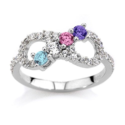 NANA Infinity Mothers Ring with 1 to 6 Simulated Birthstones in Sterling Silver or 10k Gold