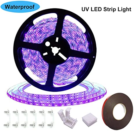 Black Light Strip, Purple led Strip Lights 16.4Ft/5M 300 Units Lamp Beads, IP65 Waterproof Purple Light for Dance Party, Body Paint, Night Fishing, Work with 12V 2A Power Supply（Not Include）