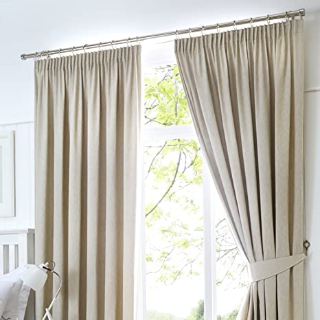 Fusion - Dijon - Blackout / Thermal Insulated Pair of Pencil Pleat Curtains - 46" Width x 90" Drop (117 x 229cm) in Natural