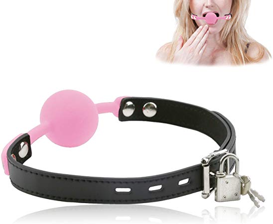 hisionlee BDSM Mouth Gag Ball Interchange Silicone Ball Gag with Locking Keys Pink