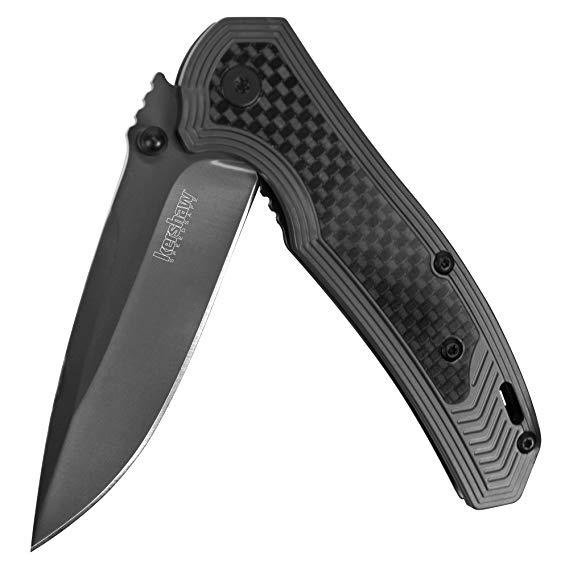 Kershaw Fringe Pocket Knife (8310); High-Performance, 3-inch 8Cr13MoV Steel Blade with Gray Titanium Carbo-Nitride Coating; Thinned Back Handle; Carbon-Fiber Insert; SpeedSafe Assisted Opening; 3.5oz