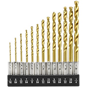 Neiko 12008A 1/4" Hex Shank Quick Change Drill Bits, 13 Piece | Cobalt Coated HSS | 1/16" - 1/4"