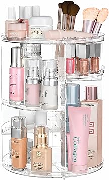 Lauflor - Skin Care Organizer 9x11.5in Clear 360 Rotating Makeup Organizer Durable 2-Tier Skincare Organizer Shelf with Non-Slip Base Makeup Storage