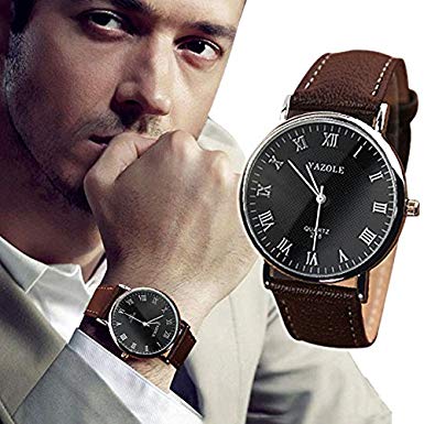 Han Shi Wristwatch, Luxury Fashion Mens Faux Leather Bussines Quartz Analog Watch Jewelry