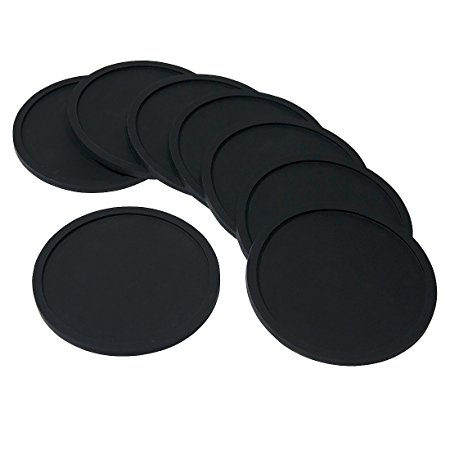 Barmix Rubber Silicone Drink Coasters (Set of 8 Pieces), Black
