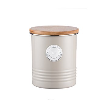 Typhoon Living Carbon Steel Tea Canister with Bamboo Lid, 33-3/4-Fluid Ounces, Putty