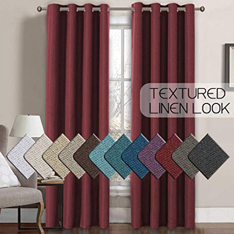 H.VERSAILTEX Linen Curtains Room Darkening Light Blocking Thermal Insulated Heavy Weight Textured Rich Linen Burlap Curtains for Bedroom/Living Room Curtain, 52 by 96 Inch - Burgundy (1 Panel)