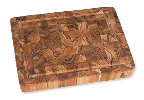Teak Butcher Block - Rectangular Cutting Board With Hand Grip And Juice Canal 20 x 14 x 25 in - By Teakhaus