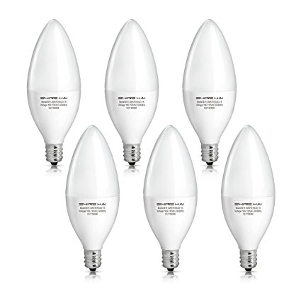 SHINE HAI Candelabra LED Bulbs 40W Equivalent, 5000K Daylight White Decorative Candle Light Bulb E12 Base, B11 Led Light Bulbs, UL-Listed, 120V, 3 Years Warranty, Pack of 6