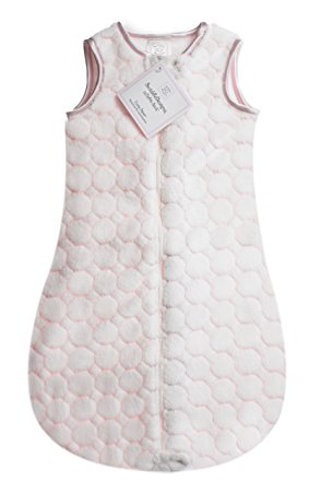 SwaddleDesigns Sleeping Sack with 2-Way Zipper, Cozy Micro Fleece Pastel Pink Puff Circles, 6-12MO