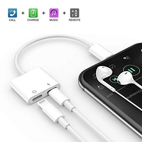 Vooran Dongle Dual Headphone Adapter Jack Music and Charger 2 in 1 Audio Splitter 2A/1A Charger for Phone 5.s to XS MAX 24BIT/48KHZ Music Phone Call Date Transfer Volume Control by Headphone