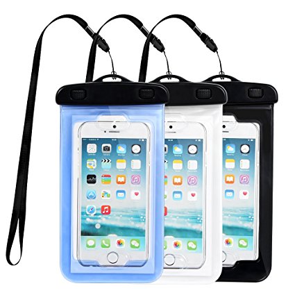Puroma 3 Pack Waterproof Phone Case, Universal Fingerprint Supported Cellphone Dry Bag Pouch with Neck Strap for iPhone 7 7 Plus 6 6S 6S Plus SE Galaxy S8 S7 S6 Edge and More Up to 6 Inches