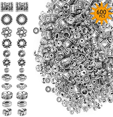 Metal Crystal Spacer Beads for Jewelry Making Adults, 600 Pcs Spacer Beads for Crafts Bracelets Necklace Making (12 Styles)