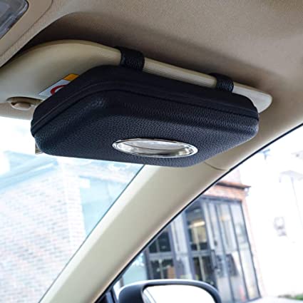 Cartisen Car Tissue Holder, Sun Visor Tissue Holder, Zipper Car Visor Napkin Box, PU Leather Backseat Paper Towel Tissue Case for Car,Truck (Black)
